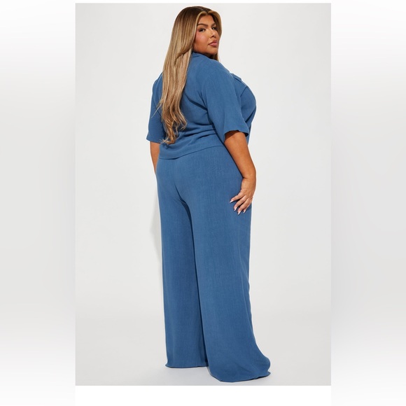 Blue linen pant set - Picture 2 of 3